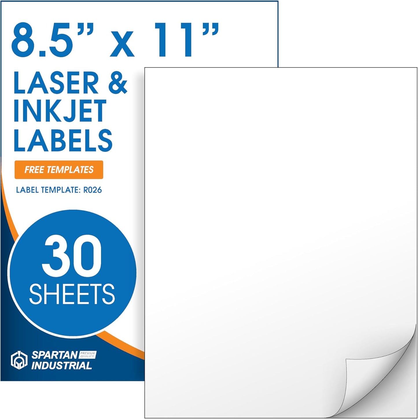 8.5" X 11" Full-Sheet Printable Labels Compatible with Inkjet and Laser Printers - 30 Sheets, 30 Matte White Paper Stickers for Shipping, Mailing, and DIY Projects - Spartan Industrial