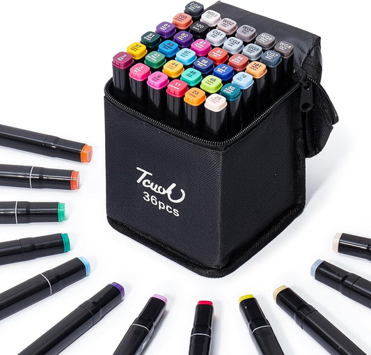 36 Colors Alcohol Markers - Dual Tip Permanent Art Markers Set for Coloring Drawing Painting, Fine and Chisel Tip Alcohol Based Pens with Storage Case for Adult Artists