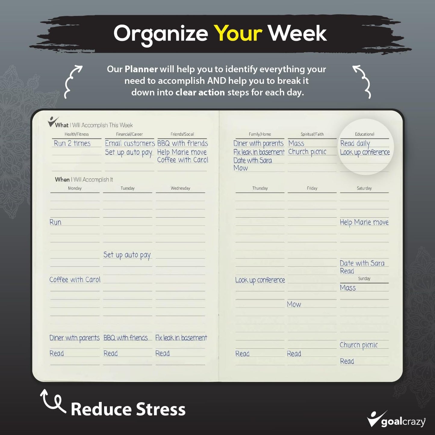 Undated Planner - 90 Day Guided Journal, 2024 2025 Weekly Organization, Productivity Habit Tracker, Inspirational, Life Setting, Leather, Almond Pages (black)