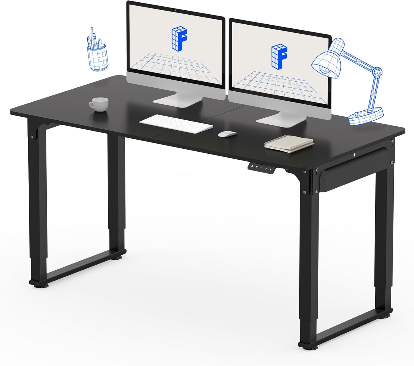 FLEXISPOT 4 Legs Standing Desk 55 x 28 Inch Electric Adjustable Height with Splice Board Home Office Sit Stand Up Desk, Black Top + Black Frame