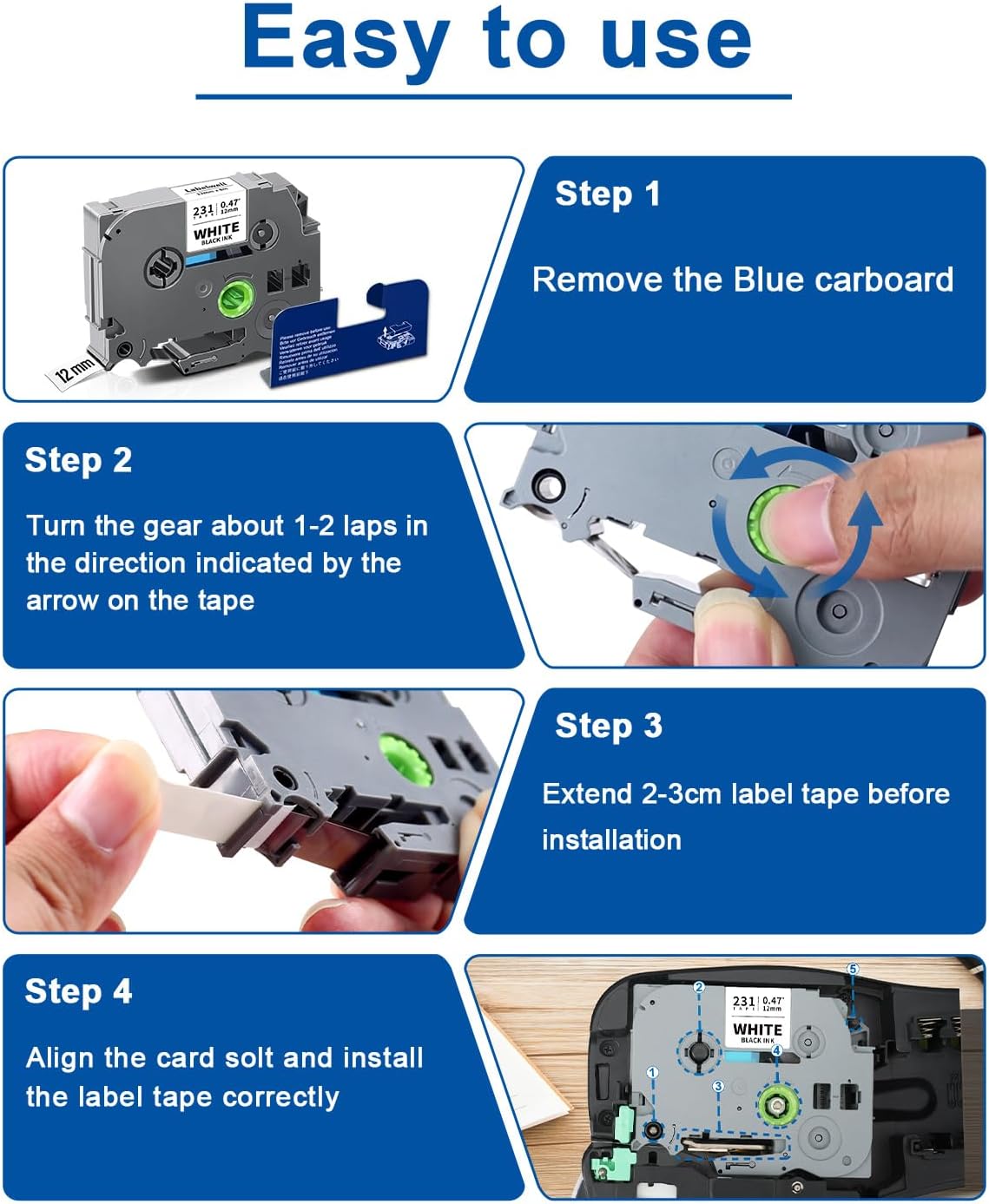 6-Pack TZe TZ Tape 6mm 0.23 Inch Laminated Multi Color Compatible for P Touch Label Tape TZe-211 111 411 511 611 for PTouch PT-H110 D210 D220 D400, Clear/White/Red/Blue/Yellow/Green