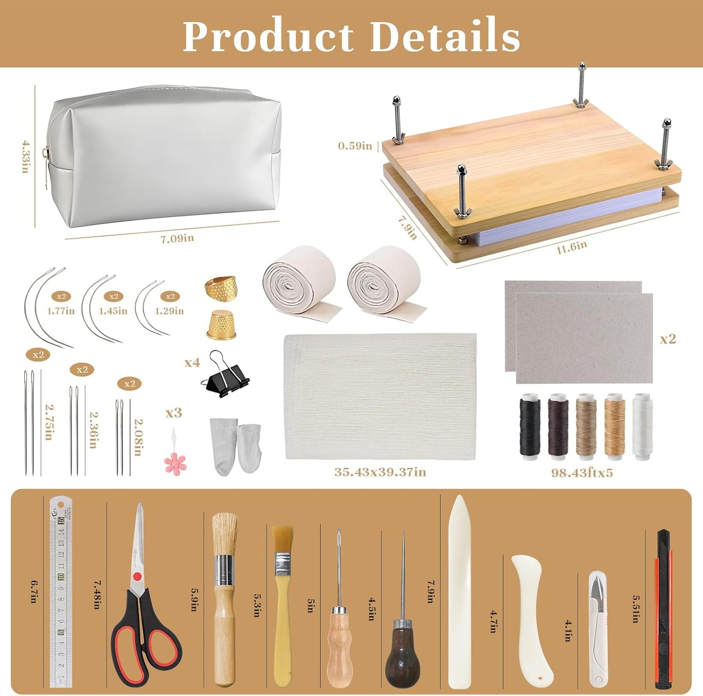 43 Pcs Book Binding Kits, Bookbinding Supplies, Book Press, Flower Press, Comes with a Wooden Stapler and Binding Kit, Suitable for Beginners to Press or Embossing Materials