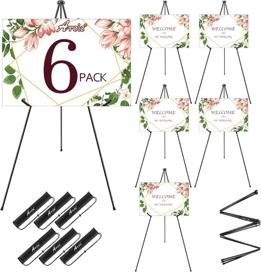 AROIC 63 "Easel Stand for Display, 6 Pack Portable Foldable Metal Easel, Easels for Signs Wedding Logos,Arts, Painting,Adjustable Floor Easels with 6 Storage Bag