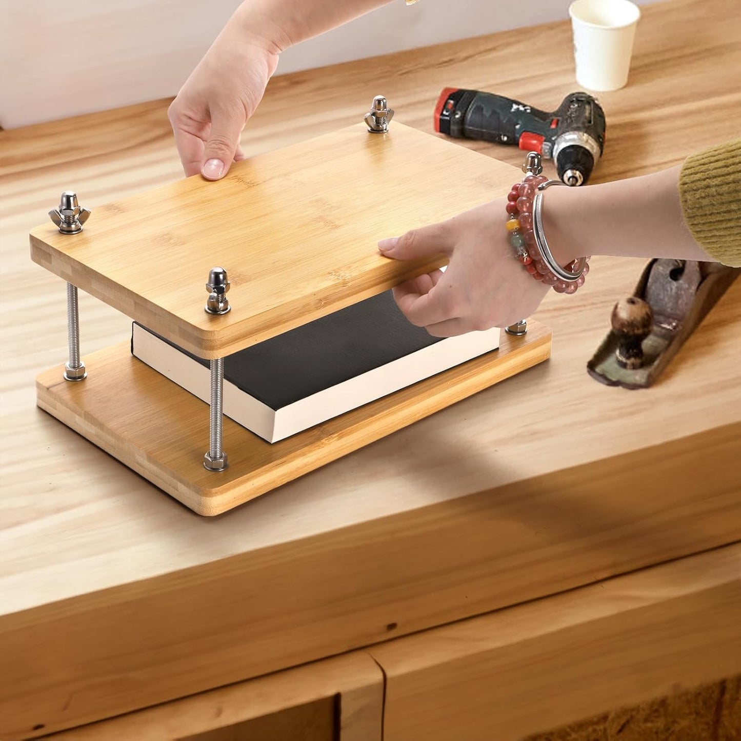 Noamus 13"x7.5" Book Press, 30pcs Bamboo Paper Press Bookbinding Kit, Portable Binding Supplies with Anti-Slip Mat, Handmade Flower Pressing Tools for DIY, Beginners Craft Enthusiasts, Easy Assemble