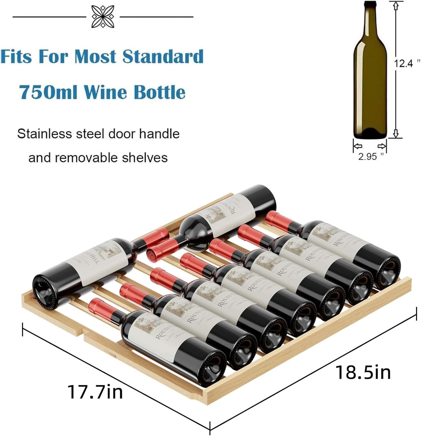 Antarctic Star 24 Inch Wine Fridge, 52 Bottle Wine Cooler Refrigerator. 39-64°F Dual Zone Wine Refrigerator Glass Door, Built in or Freestanding Under Counter Fridge for Home Bar Office