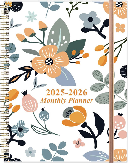 2025-2026 Monthly Planner - 18 Monthly Calendar, July 2025 - December 2026, Two Pages Per Month, 9" x11" Planner with Tabs, Strong Twin-Wire Binding, Inner Pocket, Rose Flowers