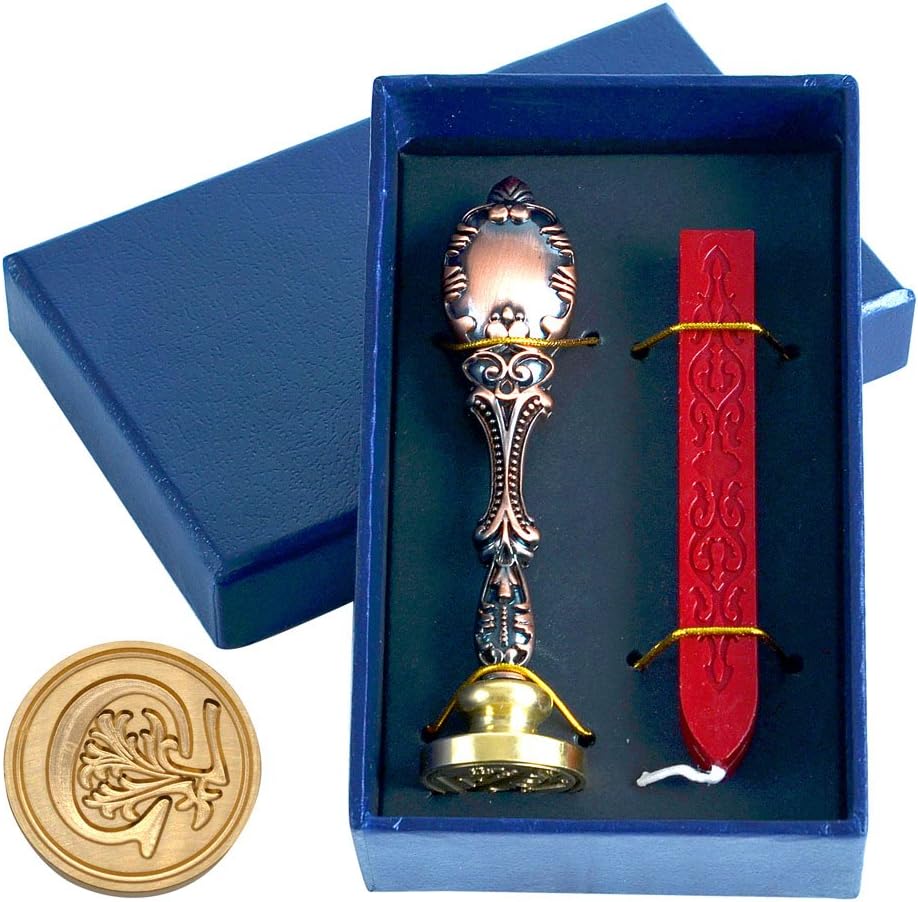 Wax Seal Stamp kit, Envelope Wax Seals DIY Kit - Retro Sealing Wax Candle + Classic Initial Alphabet Seal Wax Seal Stamp Letter C - in Blue Gift Box