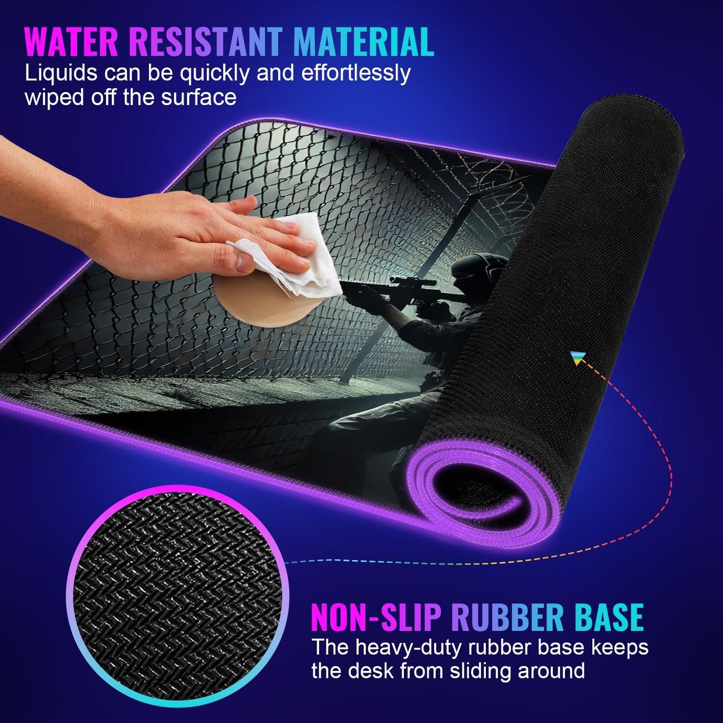 Gaming Mouse Pad - Desk Mat Gaming Mouse Pad , Medium Extra Large Extended Big Long Huge XL XXL and XXXL RGB LED Light Mousepad For a Computer , PC Mats Mousepads Shadow Operatives