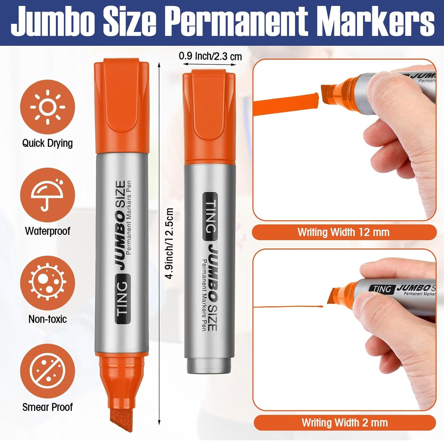 Fuutreo 10 Pack Jumbo Permanent Markers Bulk Large Chisel Tip Permanent Markers Quick Drying Waterproof Big Huge Poster Pens for Office, Logistics Company and More(Rich Color)