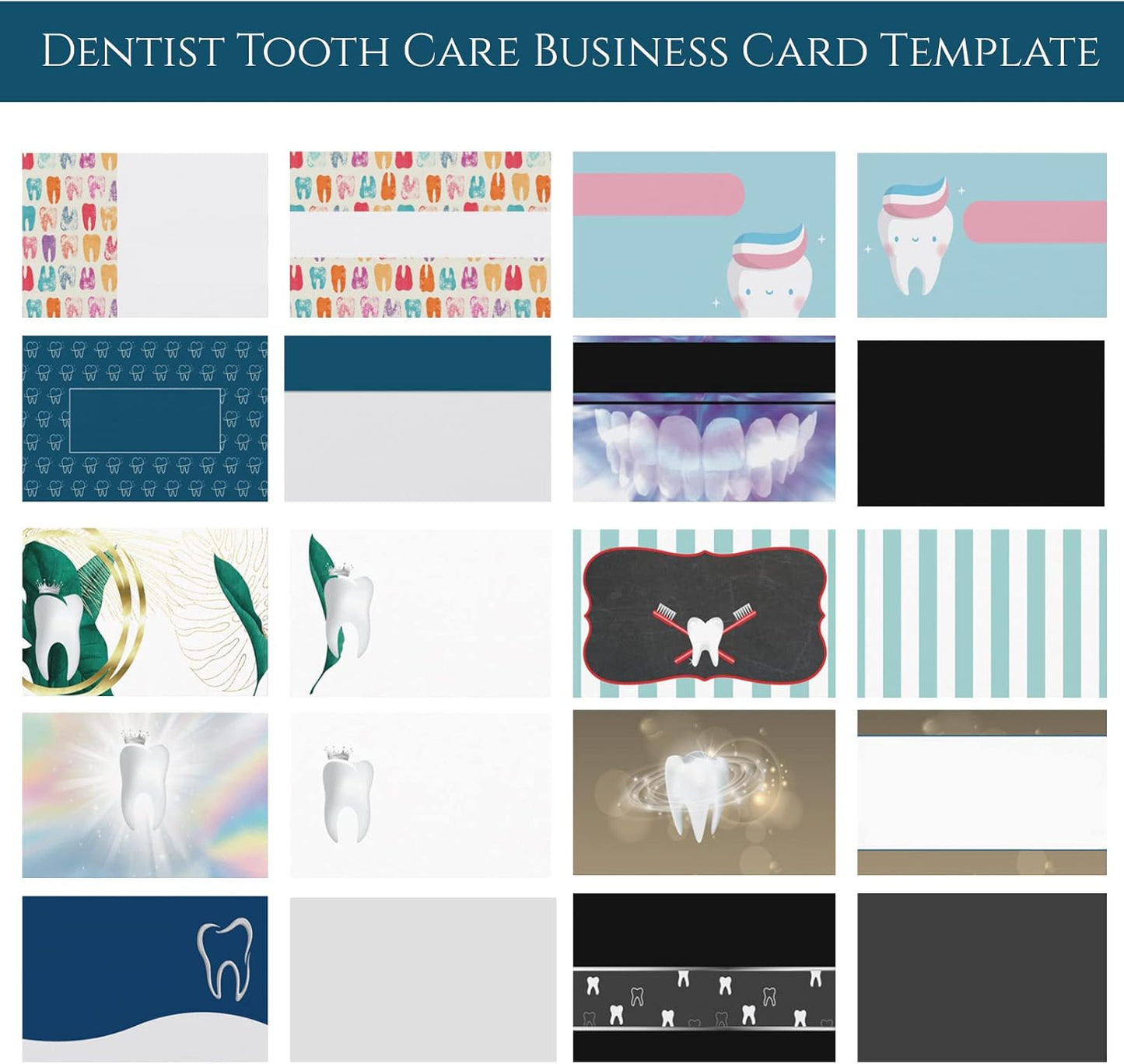 Custom Business Cards Personalized Business Cards for Small Business 300gsm Matte Paper Front & Back Sides Printed 3.5" x 2" - Dentist Tooth Care Template
