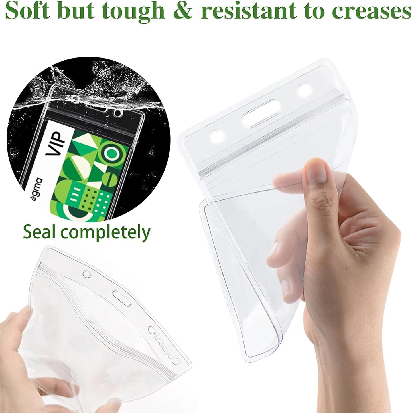 300 Pack Name ID Badge Holder,Plastic Badge Holder for Lanyard, Vertical Extra Thick 3.9" x 2.7" Waterproof Name tag Holder for School/Office/Hospital/Exhibition/Party/Badge Swipe Cards or Credit Card