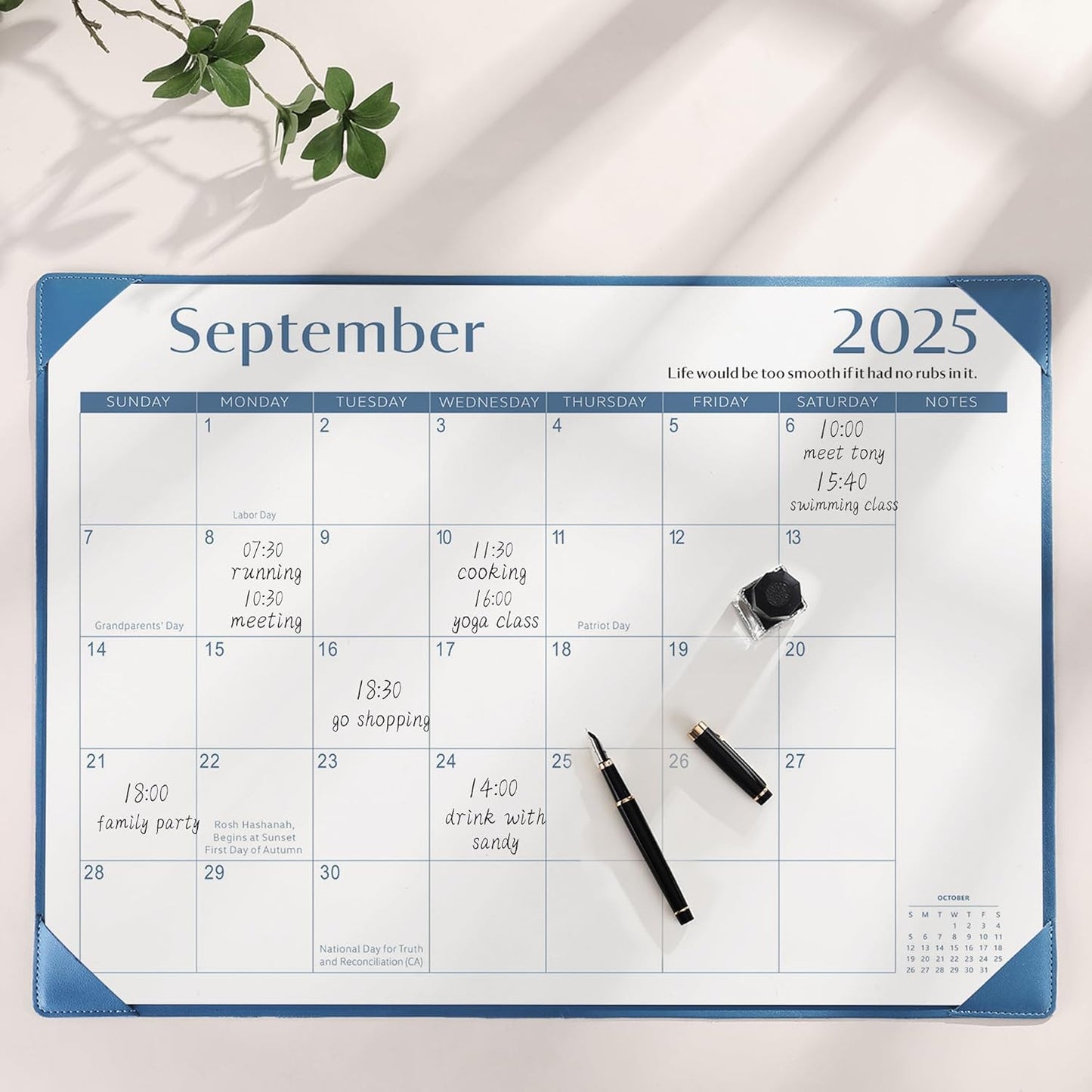 Gannyfer Desk Calendar 2025-2026 with Desktop Mat, Simplified Large 22" x 17" Desktop Pad Calendar, 18 Month Table Calendar from Sep 2025 to Feb 2027, Office Supplies Perfect for Home School and Office - Blue