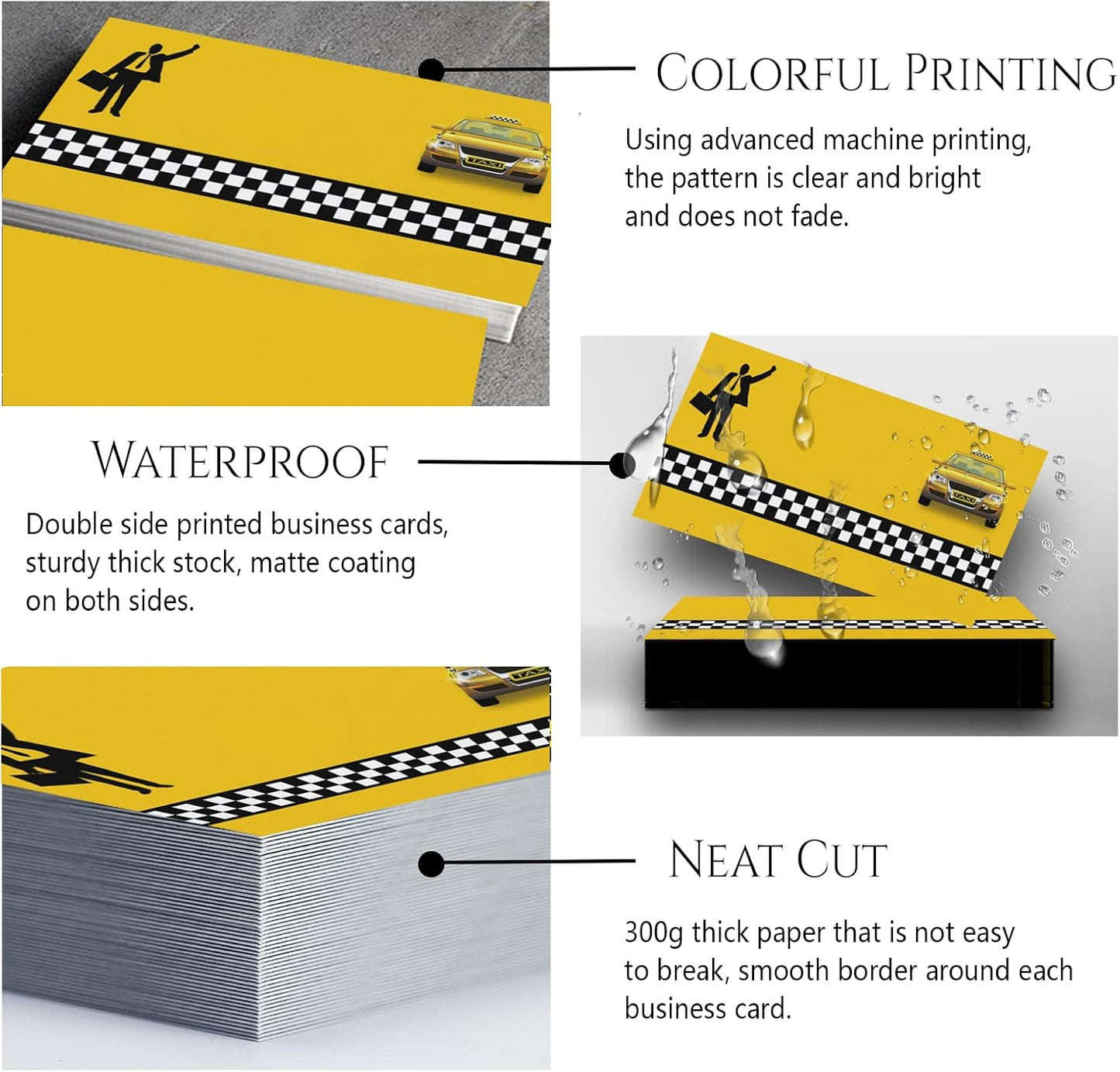 Custom Business Cards Personalized Business Cards for Small Business 300gsm Matte Paper Front & Back Sides Printed 3.5" x 2" - Taxi Template