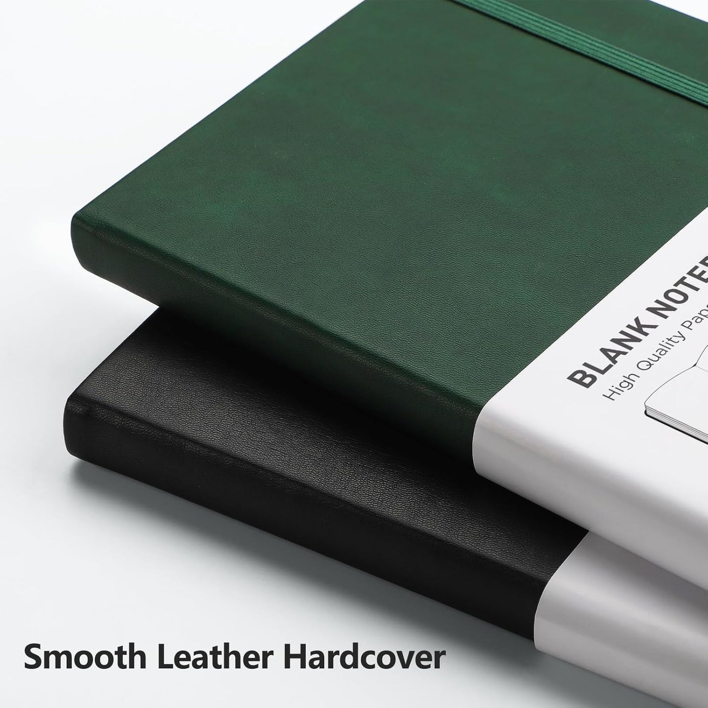 RETTACY Blank Journal Notebook, 2-Pack, 192 Pages per Pack, A5 Medium Size (5.7'' x 8.3''), Leather Hardcover, 100 GSM Thick Paper, for Sketching, Drawing, Painting (Black & Dark Green)