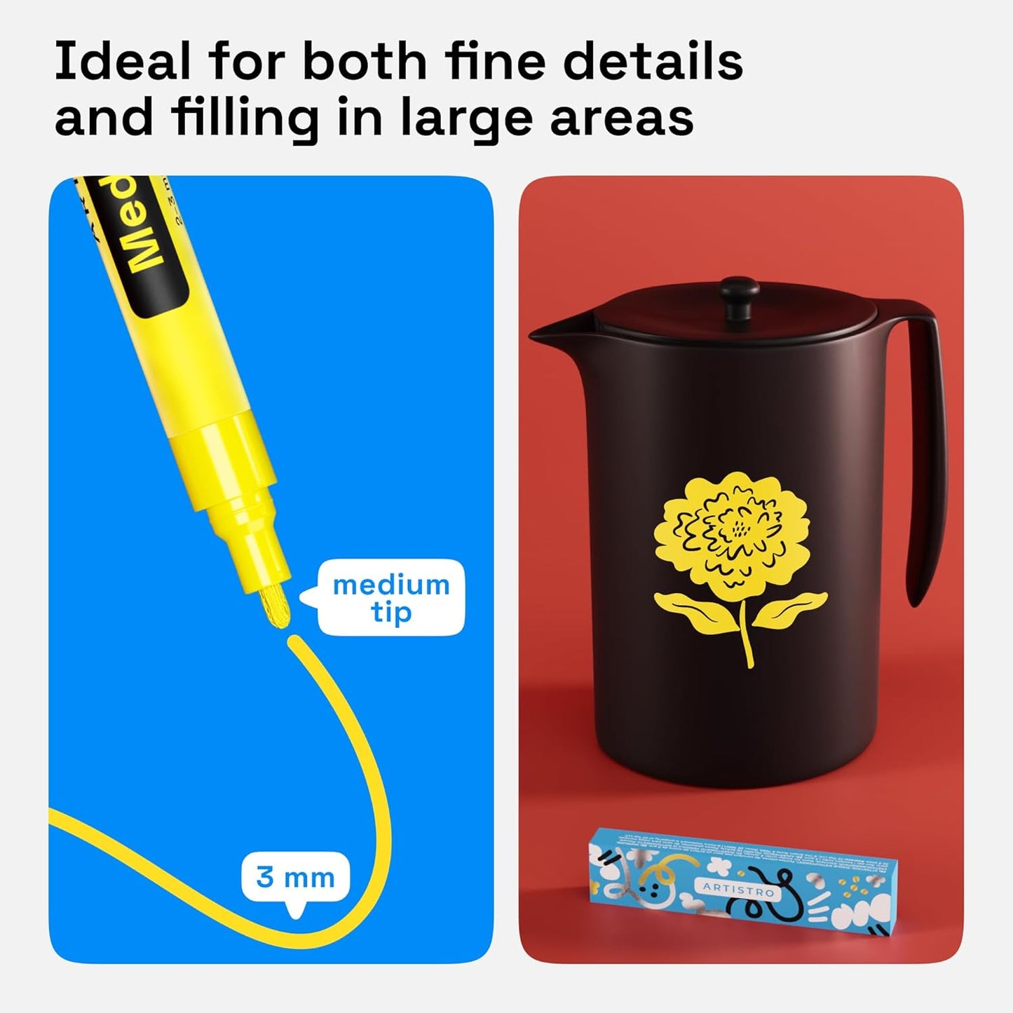 ARTISTRO 2 Yellow Acrylic Paint Markers - 3mm Medium-Tip Paint Pens - Perfect for Crafting, Art Projects, & More