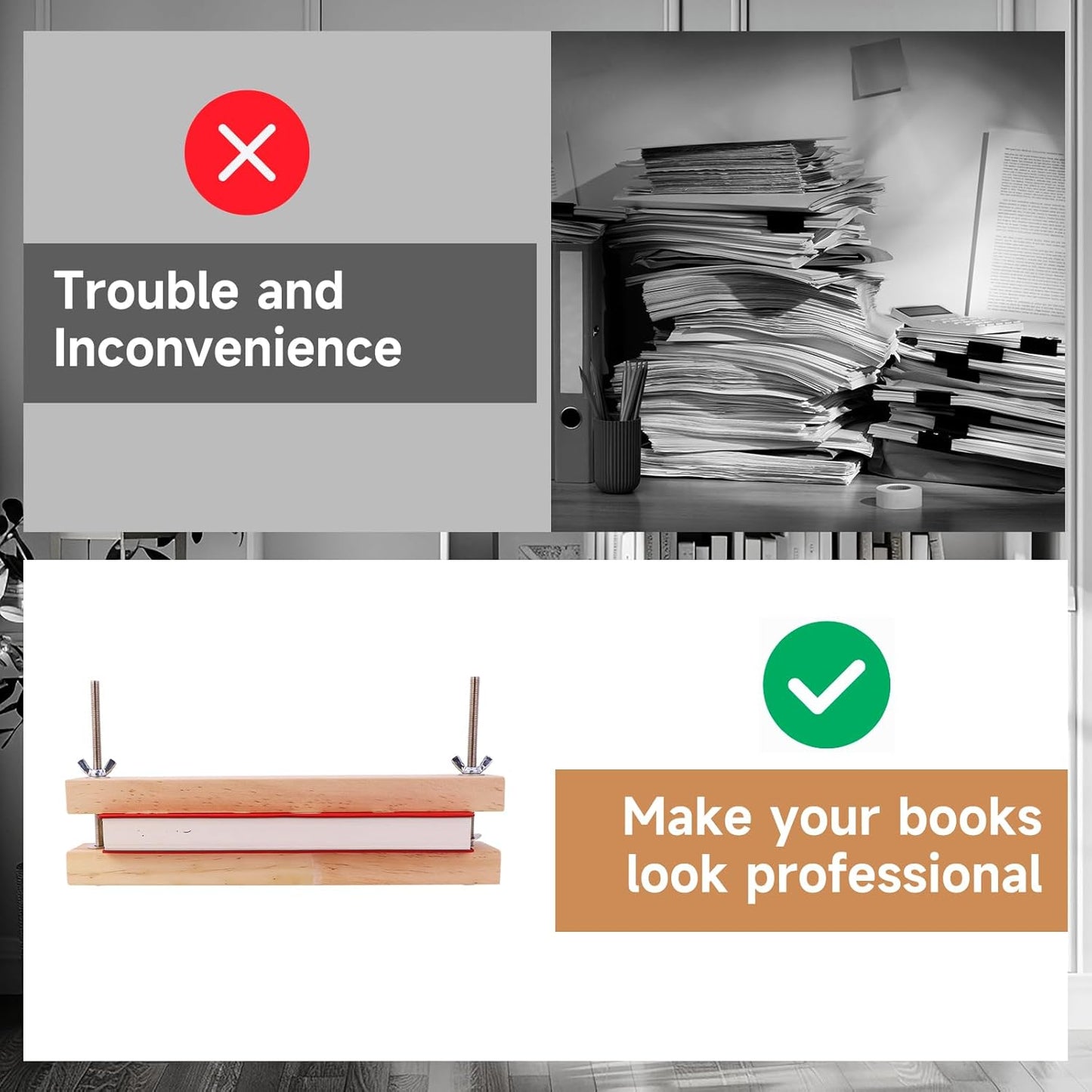 GeryVtee Wooden Bookbinding Press 9.8x1.5inch Large Book Binding Tool Inch Flat Paper Press Machine Padding Press for Home, School, Office DIY Bookbinding