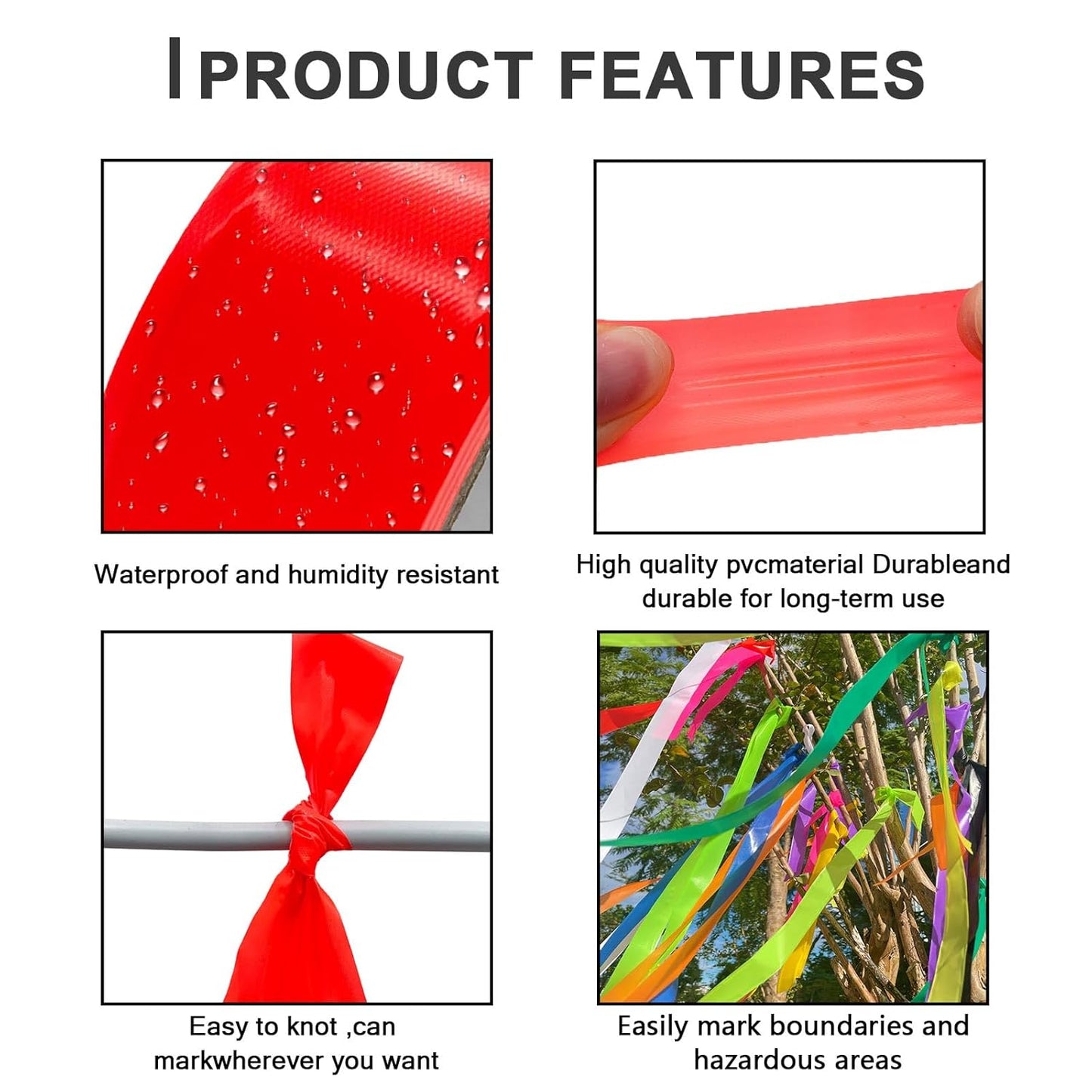 6 Pack Black Flagging Tape, Non-Adhesive Plastic Ribbon Neon Marking Roll, 1"*600ft, Marking Tape for Tree Marking, Hunting, Boundaries and Hazardous Areas,Trail Marking