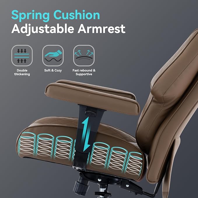 Big and Tall Office Chair with Footrest, PU Leather High Back Executive Office Chair 400lbs, Ergonomic Computer Chairs Lumbar Support for Heavy People (Brown)