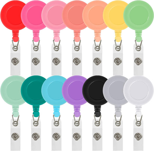 JANYUN 50 Pcs Retractable Badge Reel, Clips Holder Mixed Solid Color Nurse Students Doctor ID Badge Holder for Hanging ID Card Name Key Chain