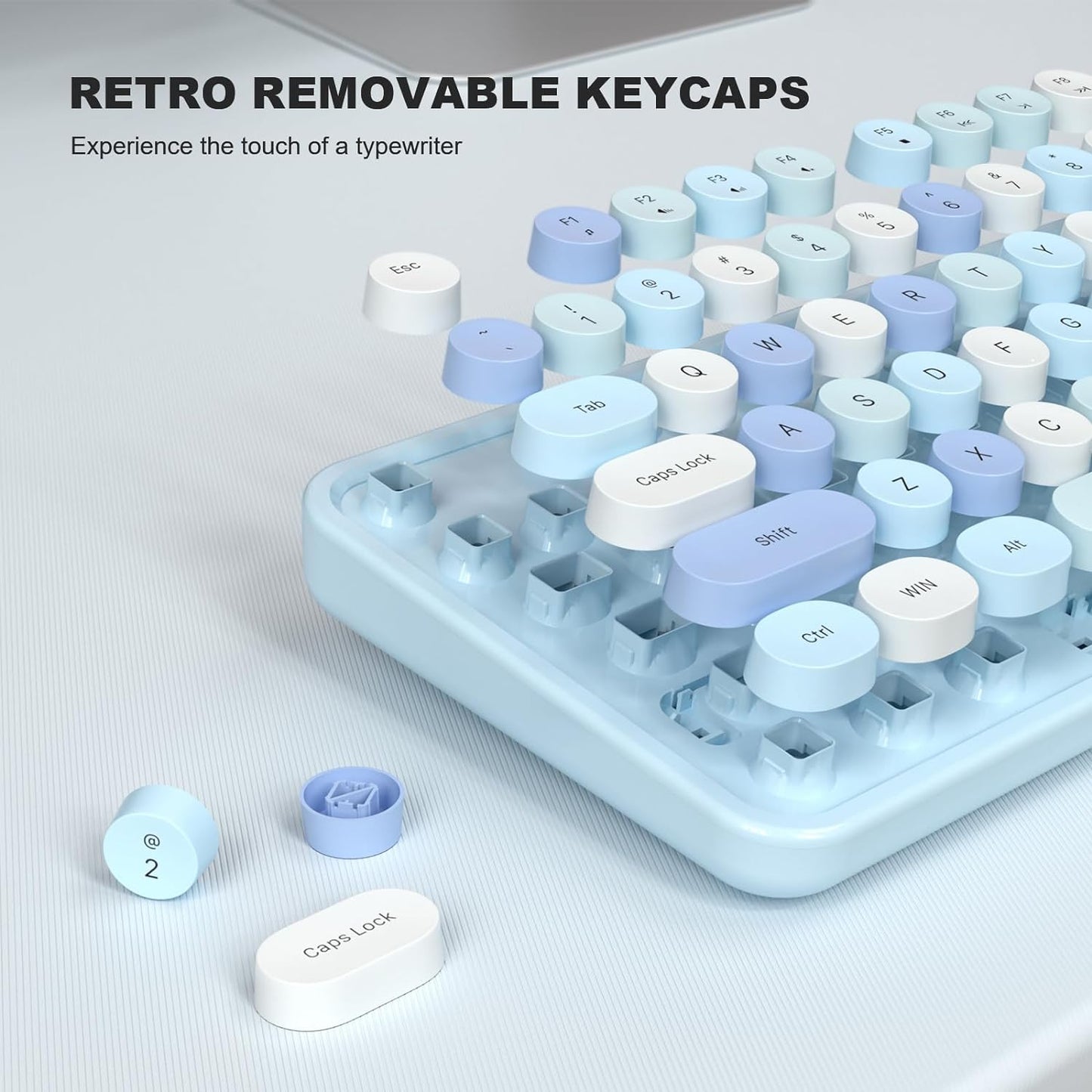 MOFII Computer Keyboards Wired, Plug Play USB Full Size Typewriter Keyboard, Cute Colorful Aesthetic Keyboard with Foldable Stands for Windows PC Laptop (Blue Colorful)