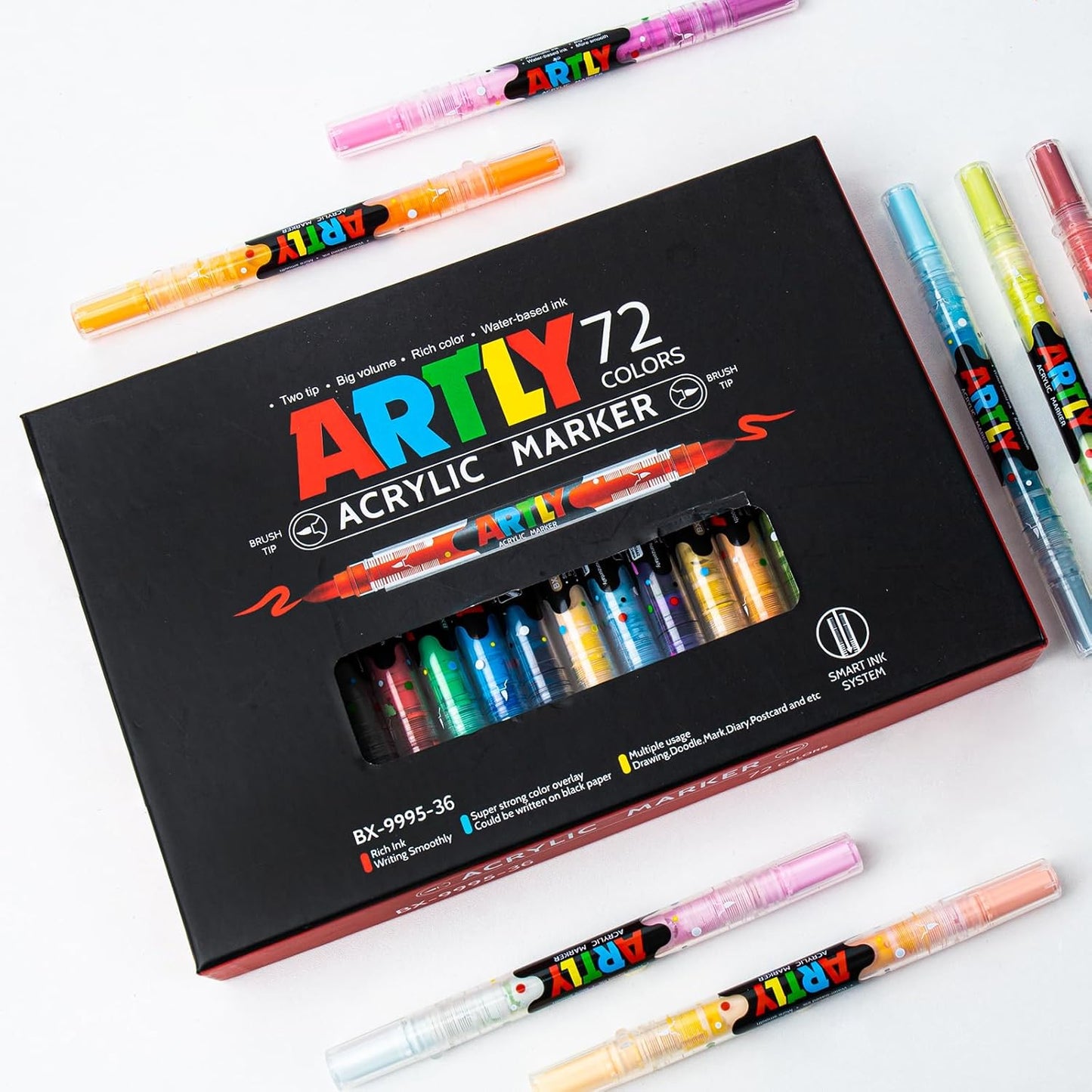 72 Colors Paint Markers, Dual-Color Acrylic Pens with Brush Tips, Double Tipped for Rocks & Art Supplies (36Pcs/72colors)
