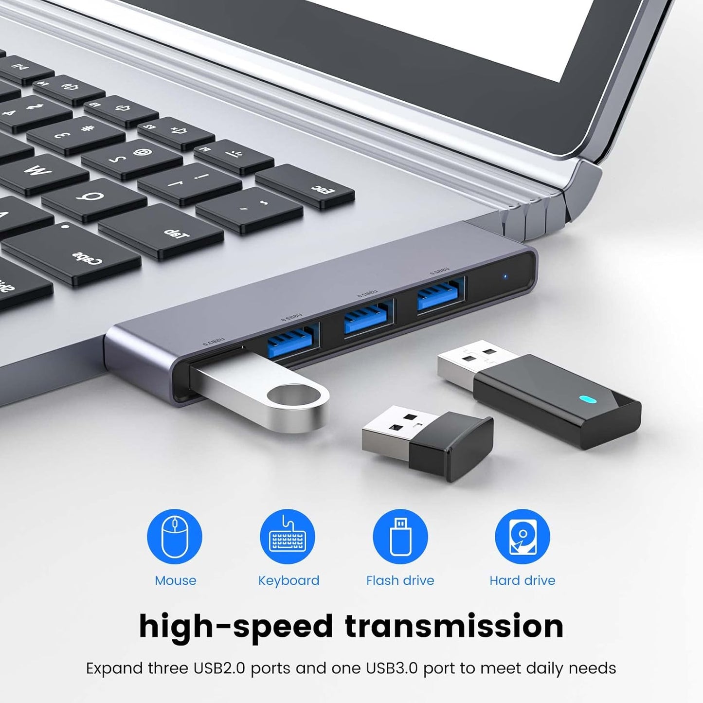 USB Hub, Fidioto 4 Port USB Adapter(1 * 3.0 Hub, 3 * 2.0 Hub), Networking Hub for Laptop, iMac Pro, MacBook Air, Mac Mini/Pro, Surface Pro, Notebook PC, USB Flash Drives and Mobile HDD Etc.