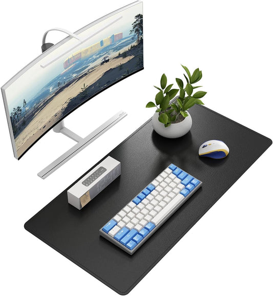 DAWNTREES Desk Mat Protector,PU Leather Desk Pad,Non Slip, Large Mouse Pad and Keyboard Mat, Waterproof Writing Pad for Office and Home (Black)
