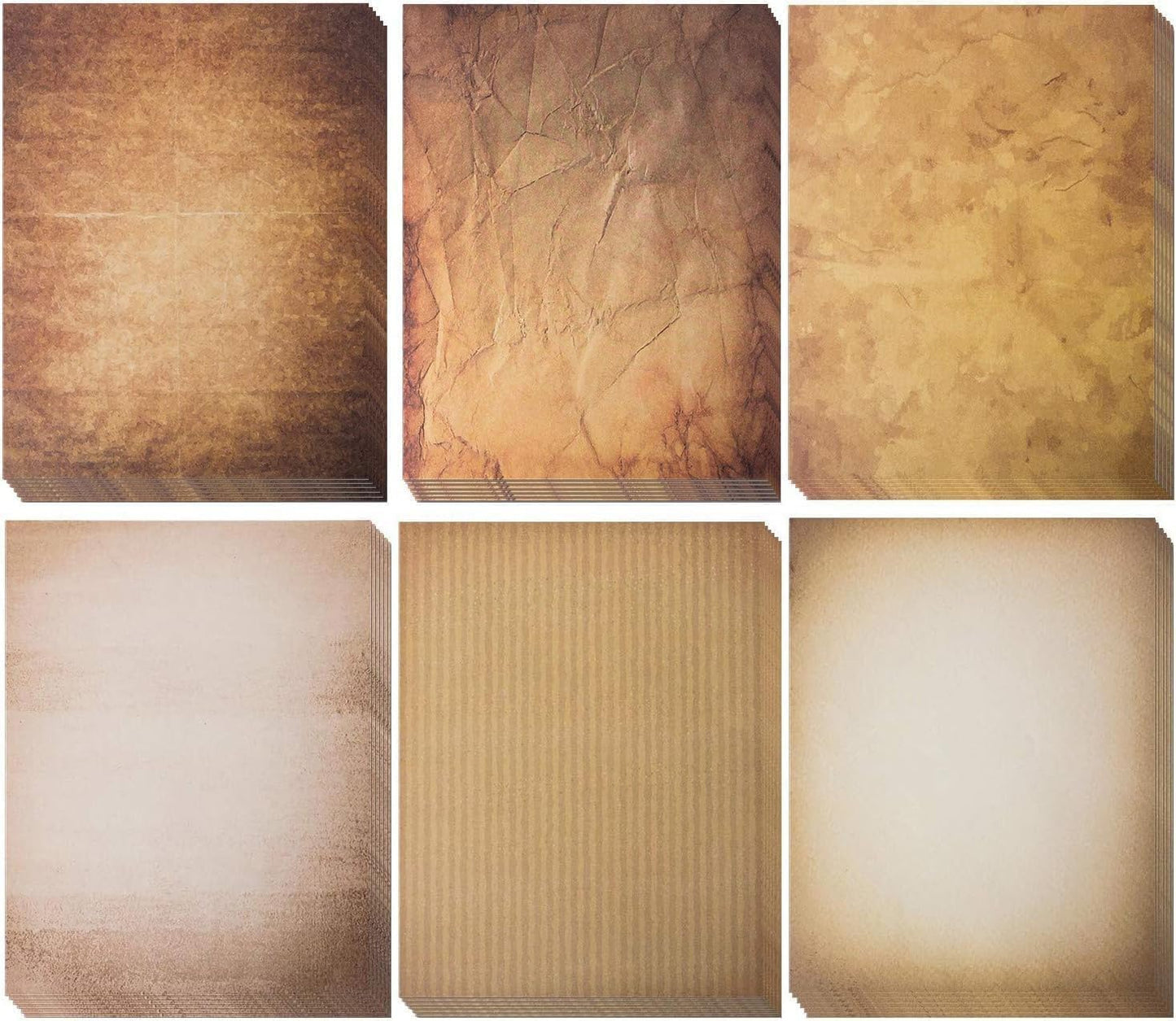 48 Aged Paper -Vintage Letter Papers With Classic Aged Paper Designs- Six Old Looking Styles Perfect for Vintage Letters - Vintage Printing paper, Vintage Writing Paper, 8.5 x 11 inches (Pack of 48)