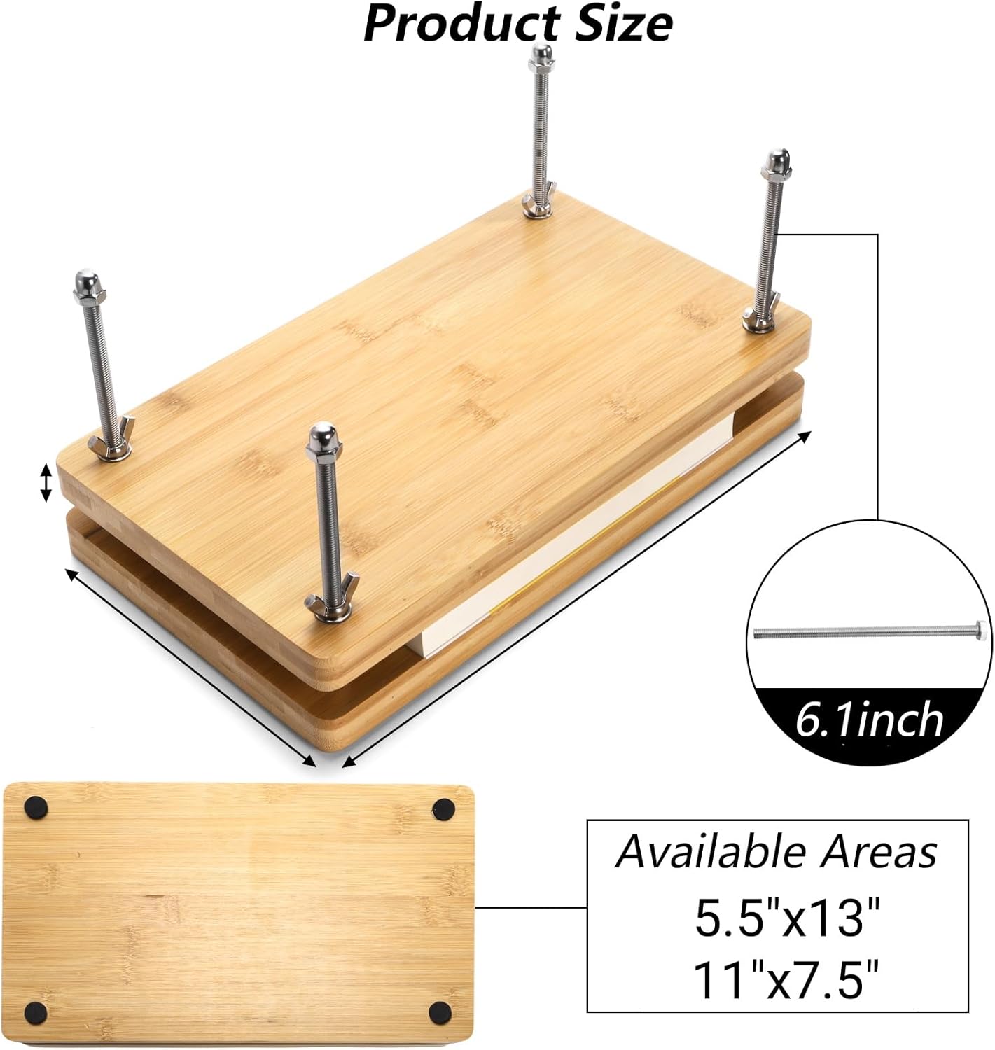 Noamus 13"x7.5" Book Press, 30pcs Bamboo Paper Press Bookbinding Kit, Portable Binding Supplies with Anti-Slip Mat, Handmade Flower Pressing Tools for DIY, Beginners Craft Enthusiasts, Easy Assemble