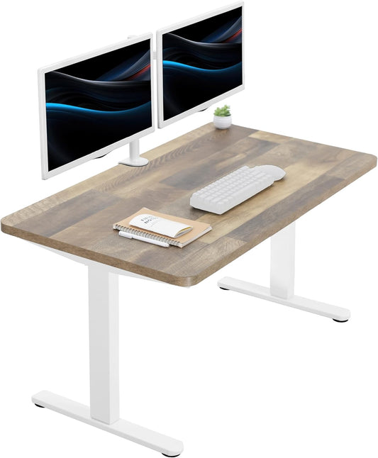 VIVO Electric 43 x 24 in Standing Desk, Memory Height Adjustment, 1B Series, One-Piece Reclaimed Wood Top, White Frame, DESK-KIT-1W4P