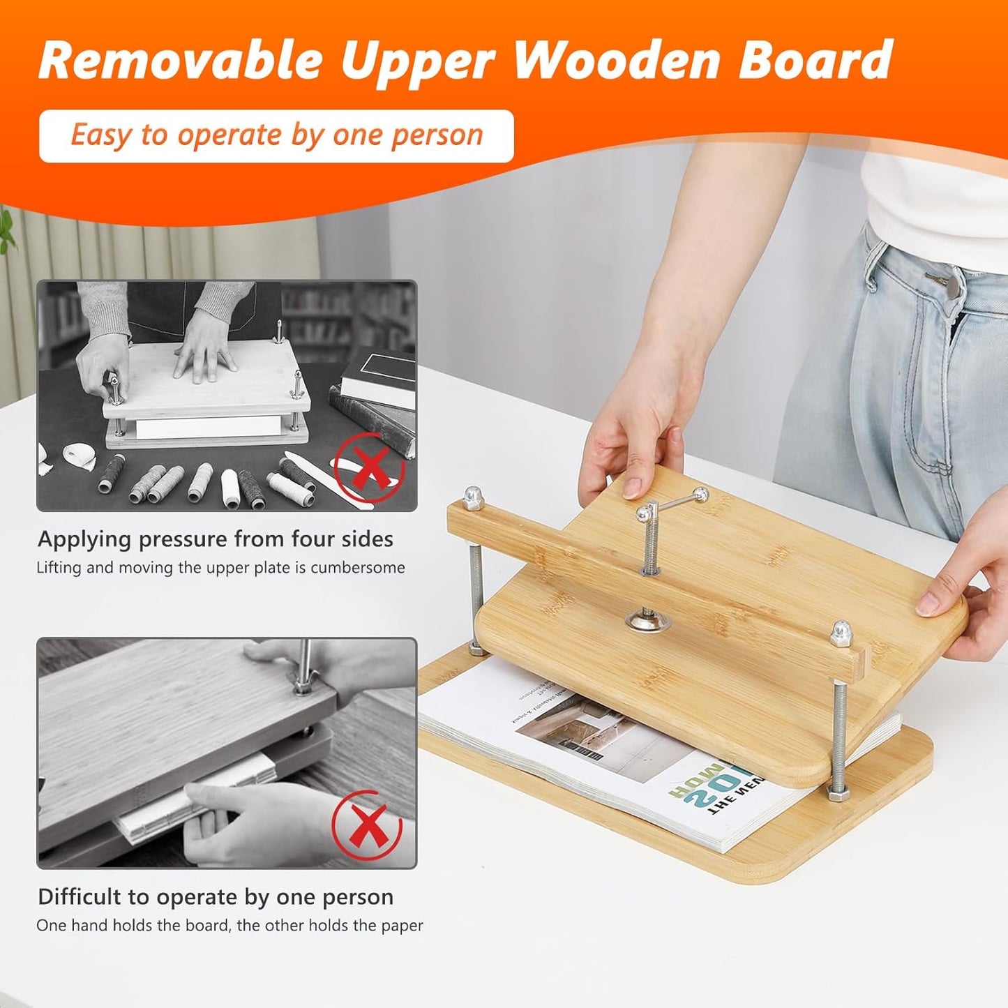 Book Binding Kits, Bamboo Wood Book Press Suitable for Thin Books, 11 * 7.9 in Bookbinding Press for DIY Bookbinding, Books Repair, Handmade Crafts