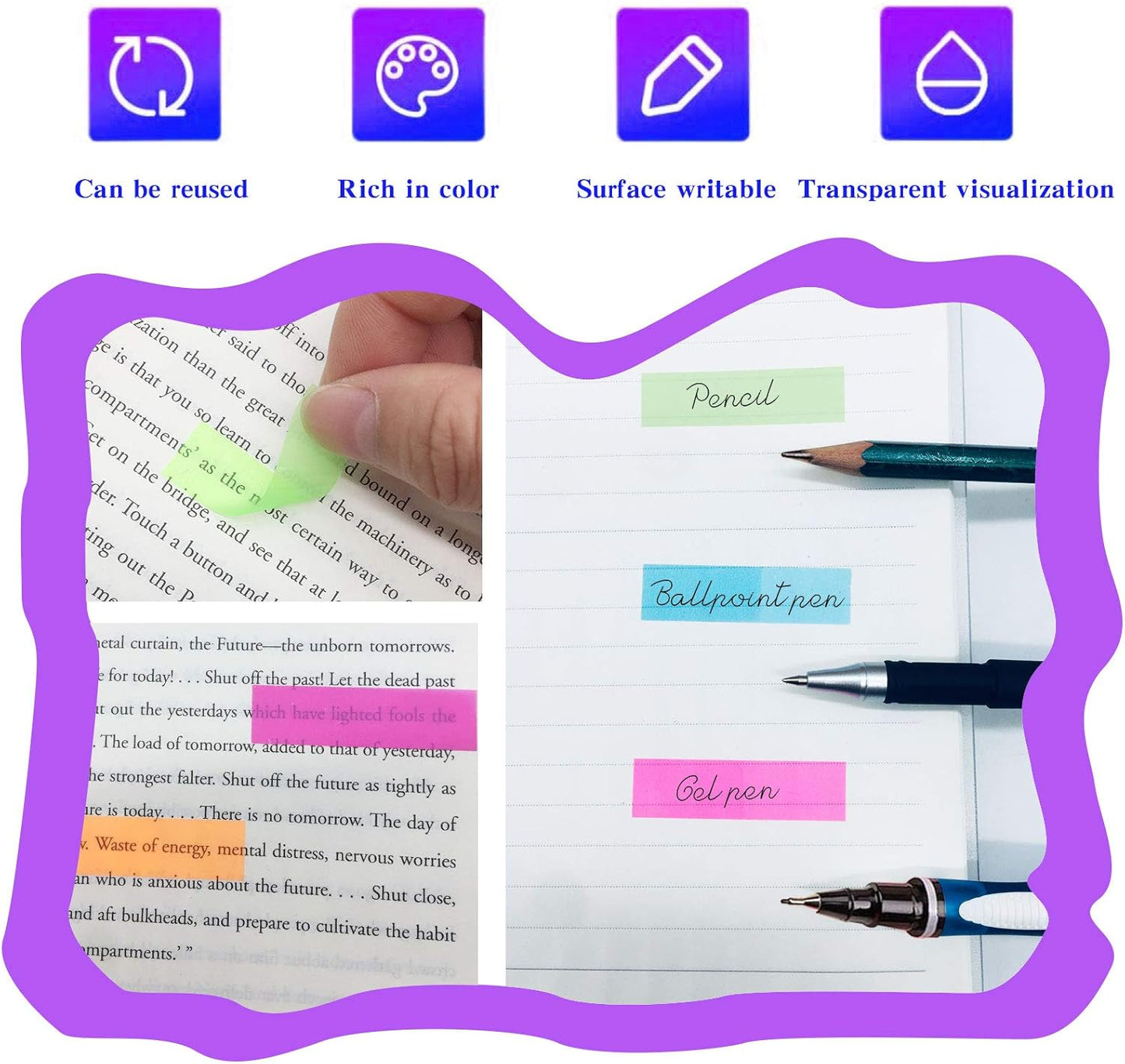 1200Pcs Colored Page Markers,6Set Fluorescent Sticky Tabs in 10 Primary Color,Neon Sticky Notes Flags,Waterproof Writable Translucent Page Flags for Books,Notebook,Removes Cleanly (Neon 1 Design)