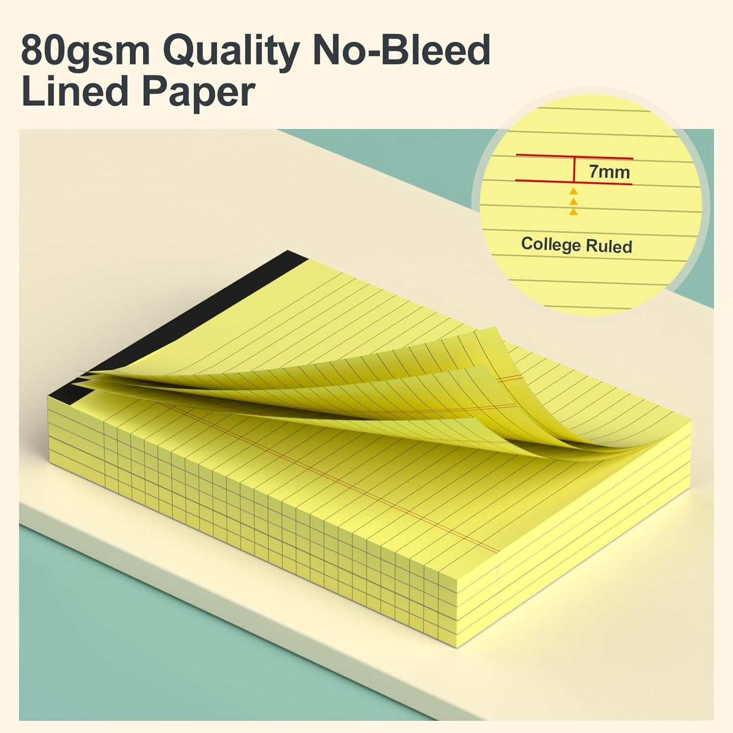 8 Pack Yellow Legal Pads 5x8 Small Note Pads 240 Sheets Perforated Yellow Pads Paper Narrow Ruled Writing Pad 80gsm Premium Thick Paper College Ruled Legal Notepads for Students, Office, Business