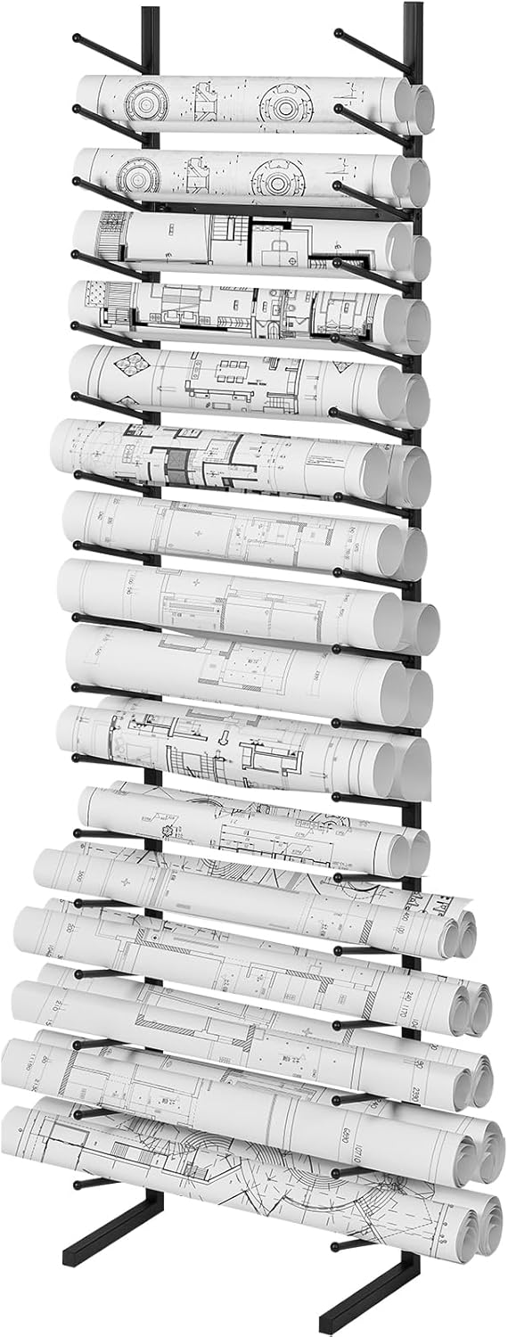 VEVOR Blueprint Storage Rack, Hanging Poster Display Rack 16-Tier, Vertical Blueprint Roll File Holder 2 Rolls/tire, Roll File Storage Rack for Blueprint Map Poster