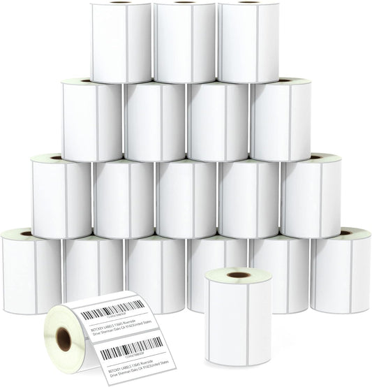 BETCKEY - 4" x 2" (102 mm x 51 mm) Barcode Shipping & Multipurpose Labels Compatible with Zebra & Rollo Label Printer,Premium Adhesive & Perforated [20 Rolls, 15000 Labels]