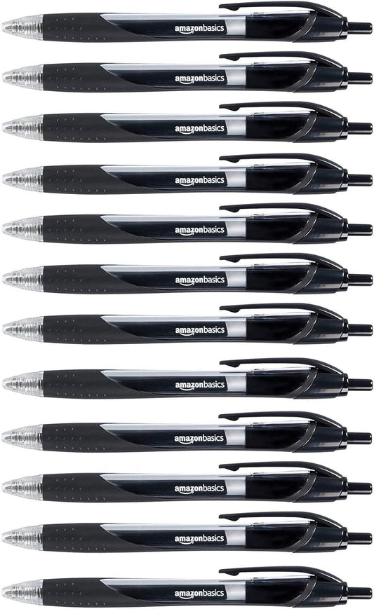 Amazon Basics Retractable Gel Ink Pens, Fine Point, Smooth Writing, Black, 12-Pack