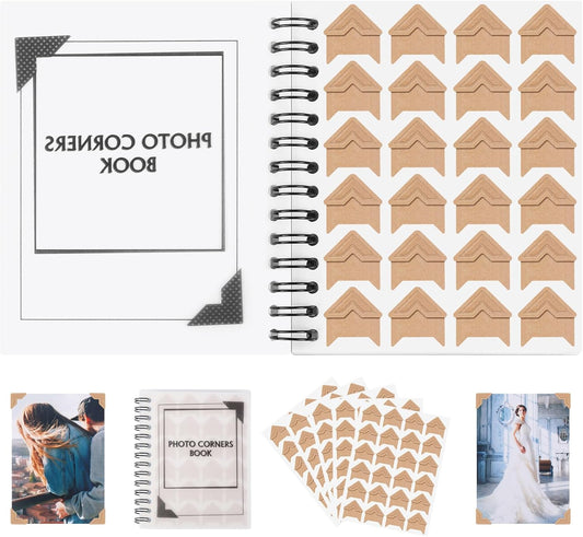 GOONAVI 15 Sheets 360 PCS Cowhide Photo Corners Notebook, Self-Adhesive Corners for DIY Album Journal, Corner Stickers for Trip Memory Book