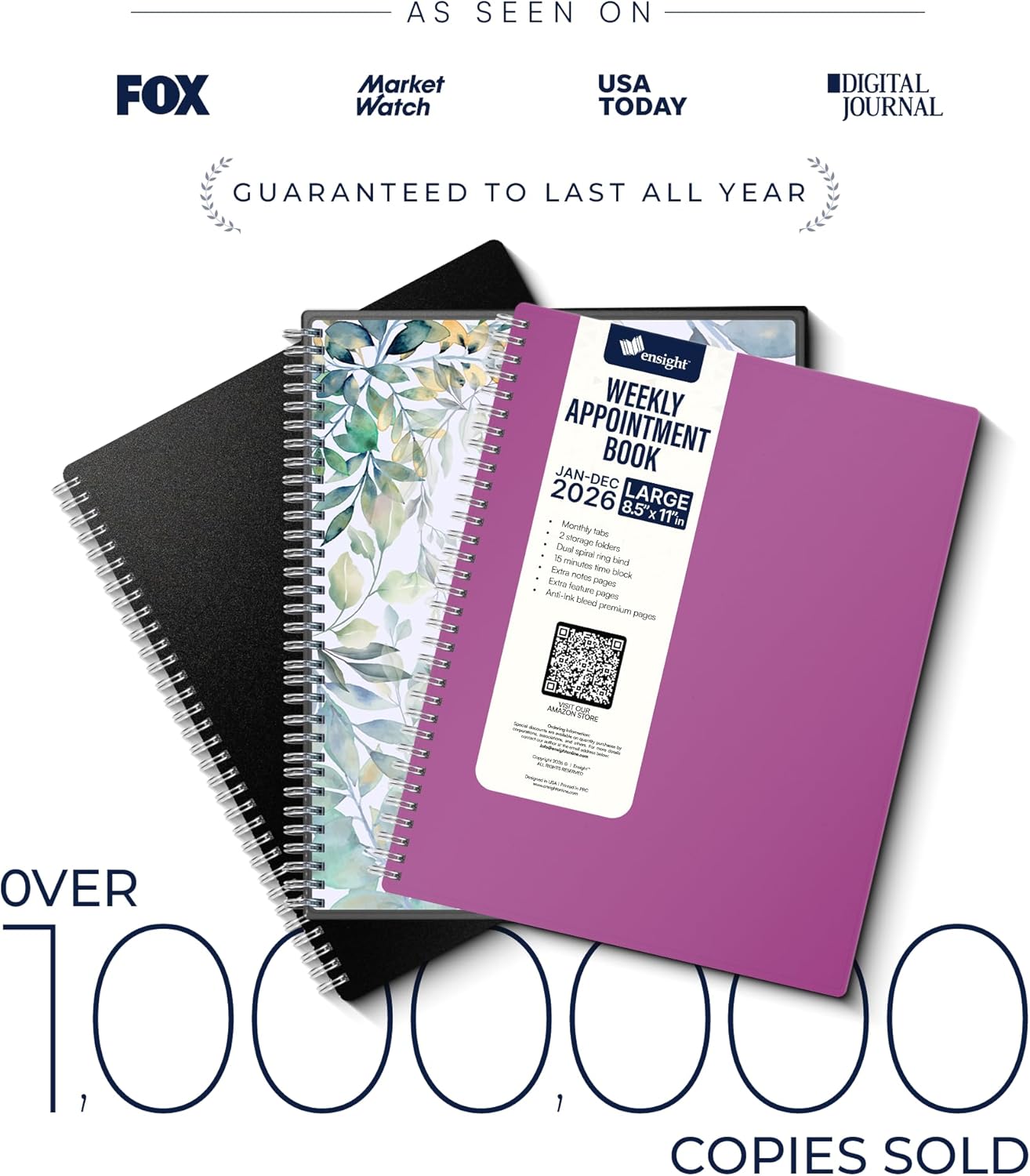 Ensight 2026 Appointment Book & Planner Ensight 8.5 x 11 inches Large Tabbed Daily Hourly Weekly Planner Schedule Book 15 Minute time Slots Business & Personal Planner Jan 2026 Dec 2026 Magenta