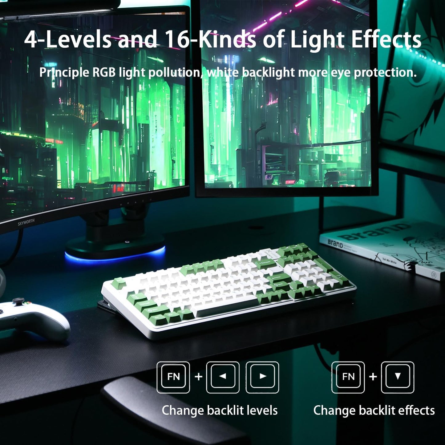 AUSDOM 98Pro Wireless Mechanical Keyboard, Tri-Mode BT/2.4GHz/USB-C Hot Swappable Custom Gaming Keyboard with Backlit, Gasket Structure, Linear Switches for Windows/Mac/PC (Green&White 97keys)