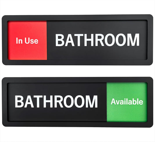 Bathroom Sign – In Use / Available Slide Switch Sign, Premium Durable Acrylic Material, Super Strong Self-Adhesive, Quick Installation, Suitable For Your Home And Business (9×3 Inches, Black) (Bathroom)