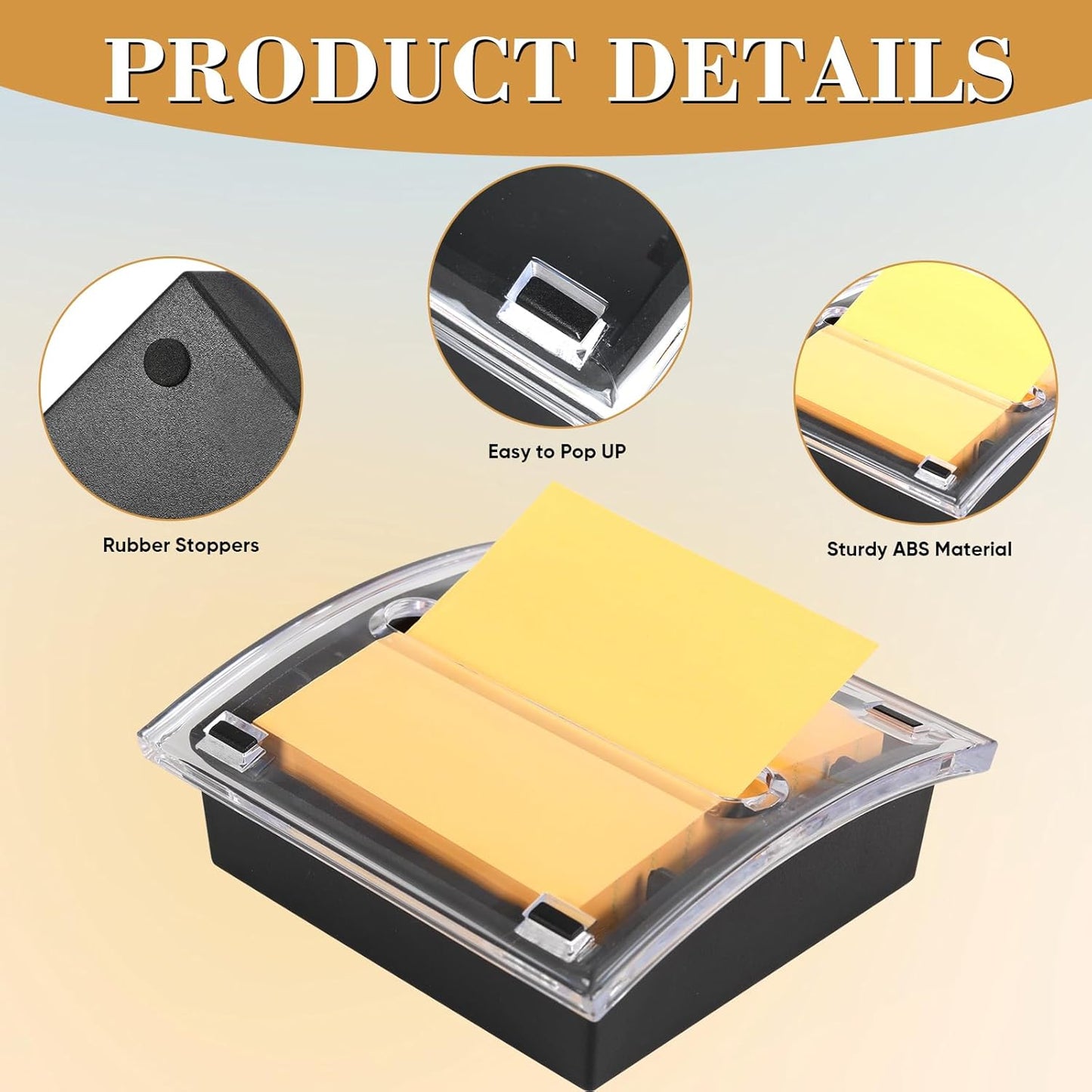 4 Pcs Pop Up Note Dispenser，Sticky Note Holder ，3 x 3 Inch，Clear Top and Black Base Sticky Notes Dispenser for School Office Home Store Classroom Desk Supplies