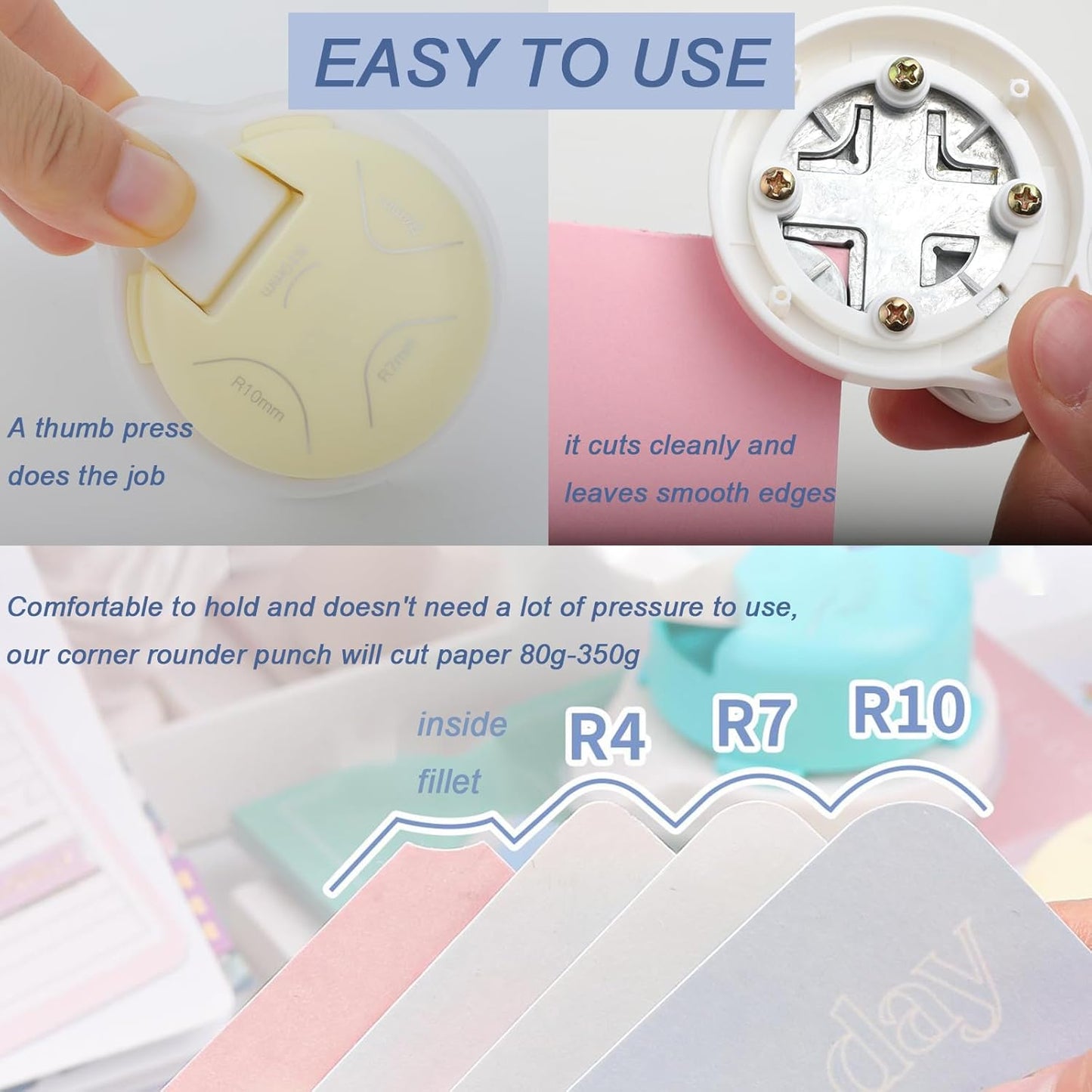 Corner Punch 4 in 1 Corner Rounder Punch (R4+R7+R10+Inside Corner) Corner Cutter for DIY Scrapbooking Photo Tags (Purple)