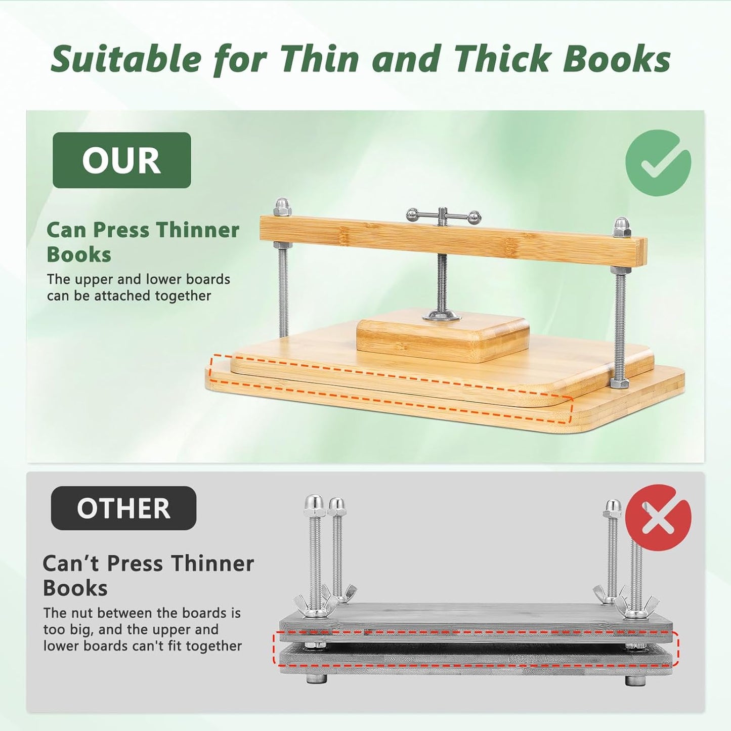 Book Press, 11 * 7.9 in Bamboo Wooden Book Binding, Portable Books Binding for DIY & Beginners Bookbinding