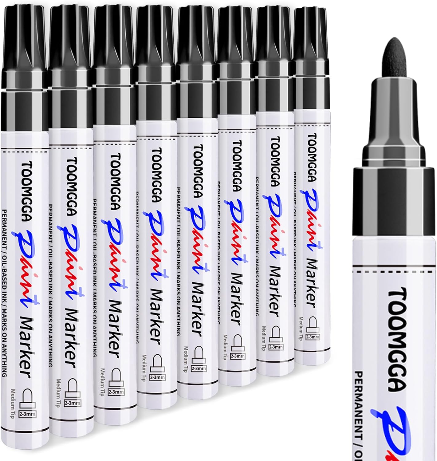 Black Paint Pens Permanent Paint Markers - 8 Pack Oil Based Marking Pens, Medium Point, Quick Drying and Waterproof Pens for Rock Painting Car Tyre Metal, Plastic, Canvas, Wood