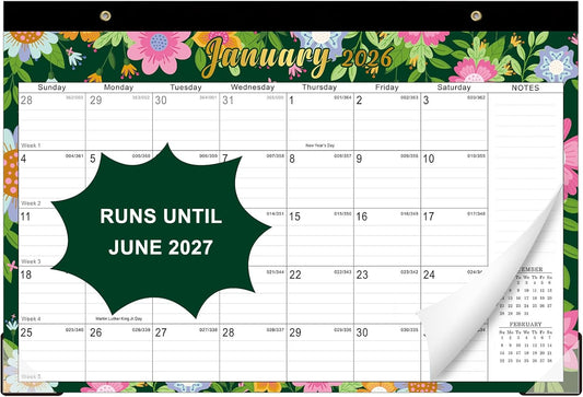 Lbylyhxc Desk Calendar 2026-2027, 18-Month School Year Calendar 2026-2027, January 2026 to June 2027, Large Desktop Calendar Monthly for Teacher with Corner Protectors 17" X 12" (Cute Flower Desk Calendar, 17x12 inches)