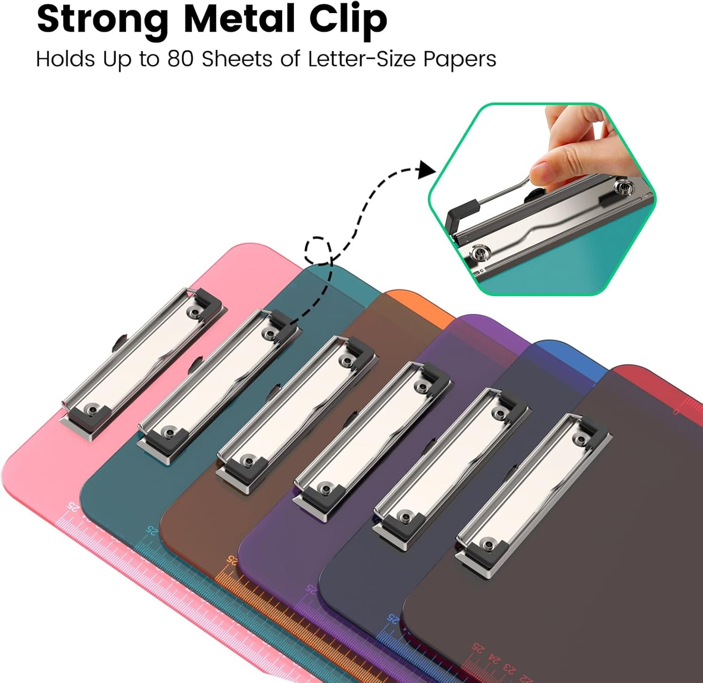 Bulk Clipboards Set of 30, 8.5x11 Plastic Colored Clear Clip Board with Ruler, Suitable for Classroom, Students, Kid, Size 9" x 12.5" with Low Profile Clip, Office & School Supply