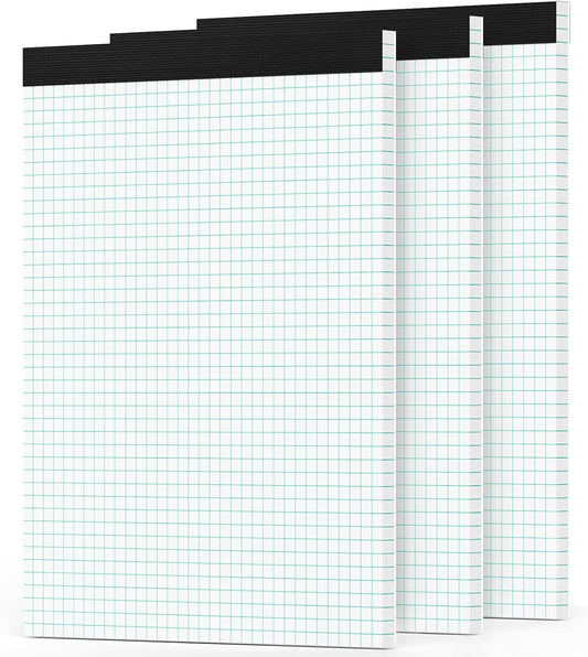 Grid Paper Pads 8.5 x 11, 3 Pack, 4x4 Blue Quad Graph Paper Pads 8.5 x 11, White Quadrille Pad, Easy Tears Off, Cardboard Backing, Grid Notebook 8-1/2" x 11", 70 GSM Graft Paper, 30 Sheets/Pad
