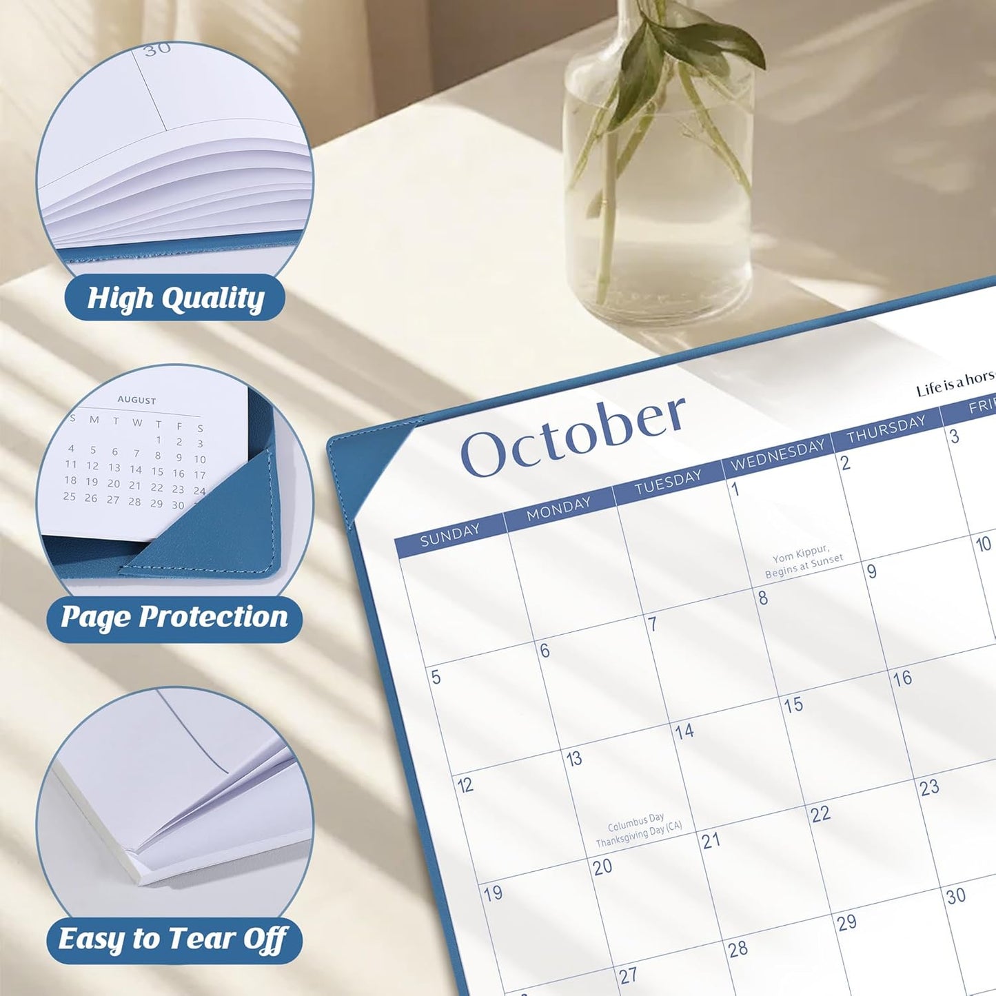 Gannyfer Desk Calendar 2025-2026 with Desktop Mat, Simplified Large 22" x 17" Desktop Pad Calendar, 18 Month Table Calendar from Sep 2025 to Feb 2027, Office Supplies Perfect for Home School and Office - Blue