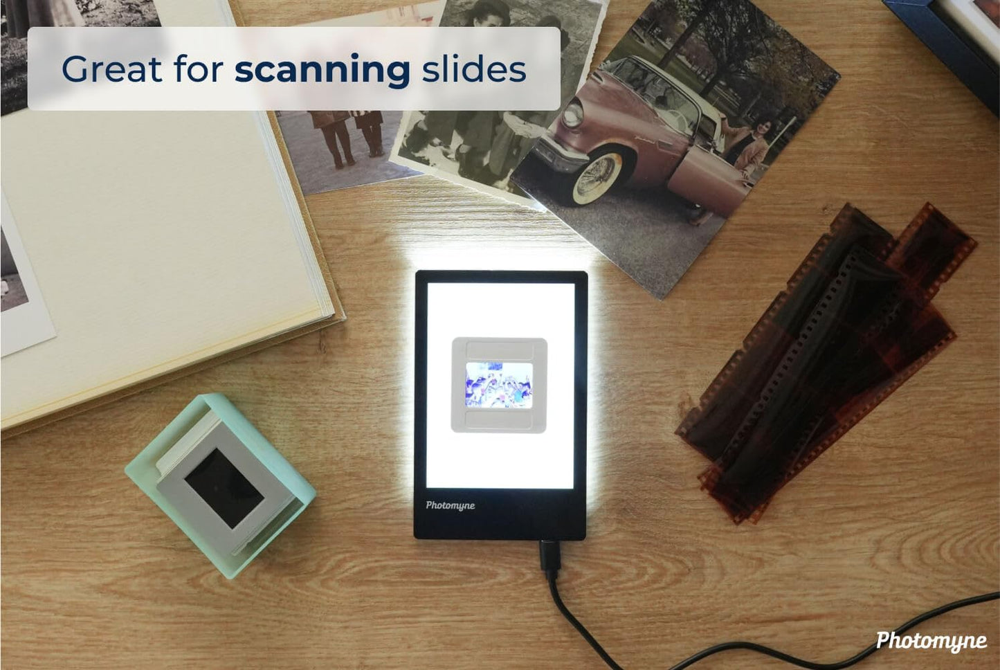 Photomyne A7 Mini Light Pad Backlight Portable Hands-Free Ultra-Thin Ultimate Brightness for Supporting Photo Slides and Film Negative Scanning (Includes USB-C Adapter) - Black (Small)