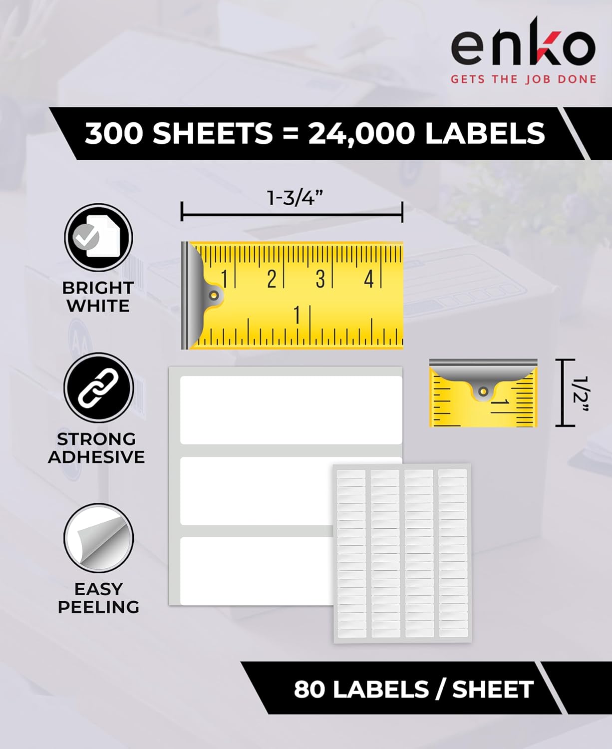 enKo 24000 Labels, 1/2 x 1-3/4 inches - White - Address, Mailing, Shipping and Barcode Blank Labels for Laser and Inkjet Printers